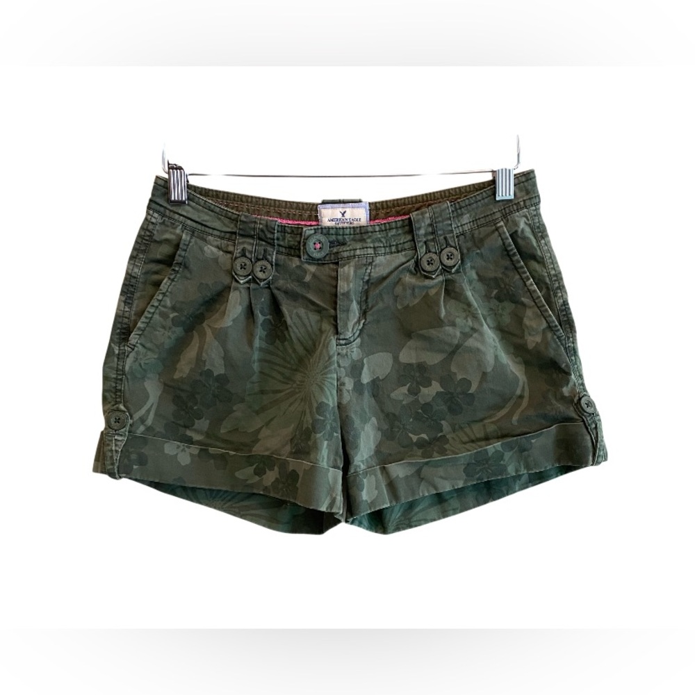 American Eagle Outfitters Green Tropical Cargo Shorts Relaxed Fit